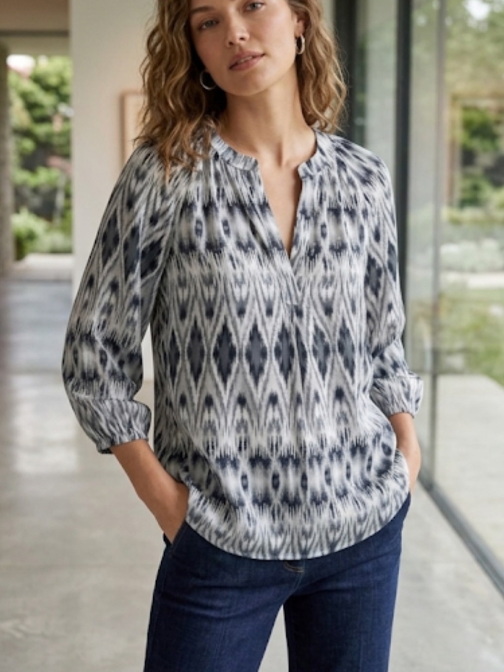 Joie Ikat Patterned 100% Silk Blouse Size XS